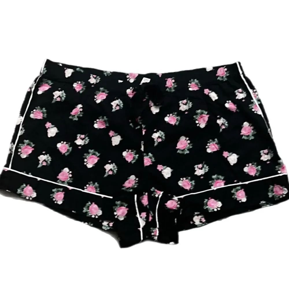 Victoria’s Secret Soft Allover Floral Pajama Drawstring Shorts Black XLarge